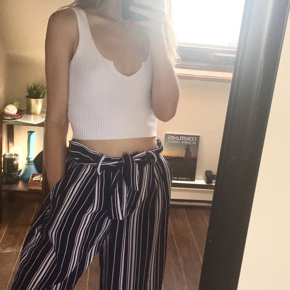 Papillon Striped Cropped Tie Waist Culottes - Picture 1 of 8